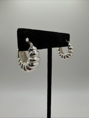 Sterling Silver 925 puffy Ribbed minimalist Hoop Earrings